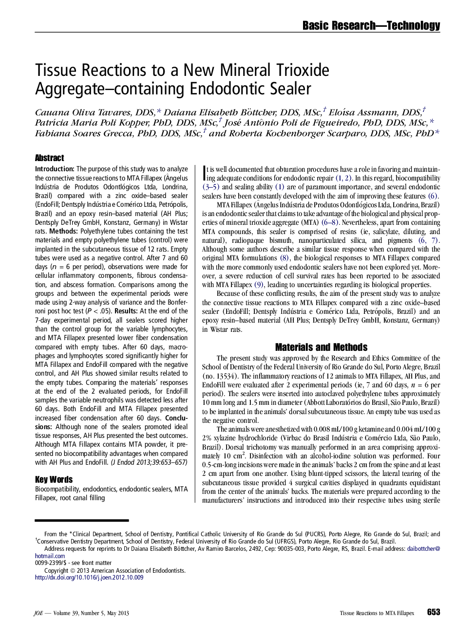 Tissue Reactions to a New Mineral Trioxide Aggregate–containing Endodontic Sealer