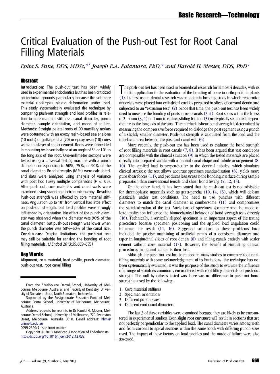 Critical Evaluation of the Push-out Test for Root Canal Filling Materials 