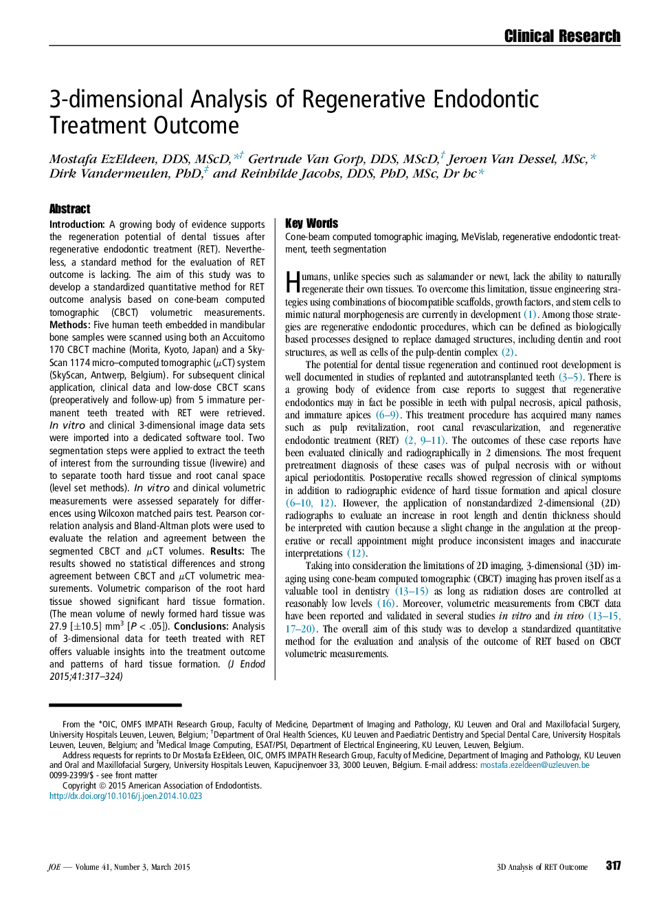 3-dimensional Analysis of Regenerative Endodontic Treatment Outcome