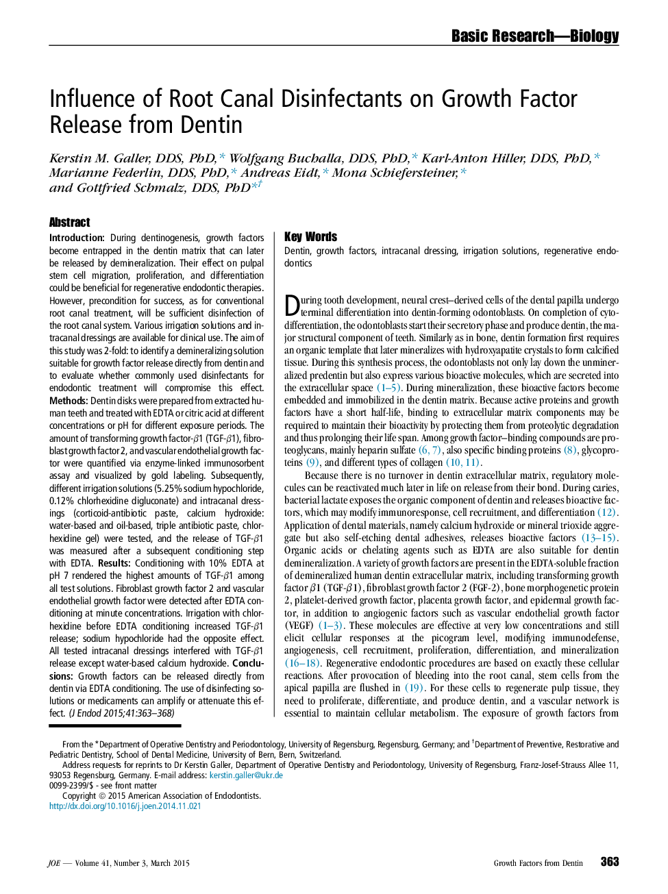 Influence of Root Canal Disinfectants on Growth Factor Release from Dentin