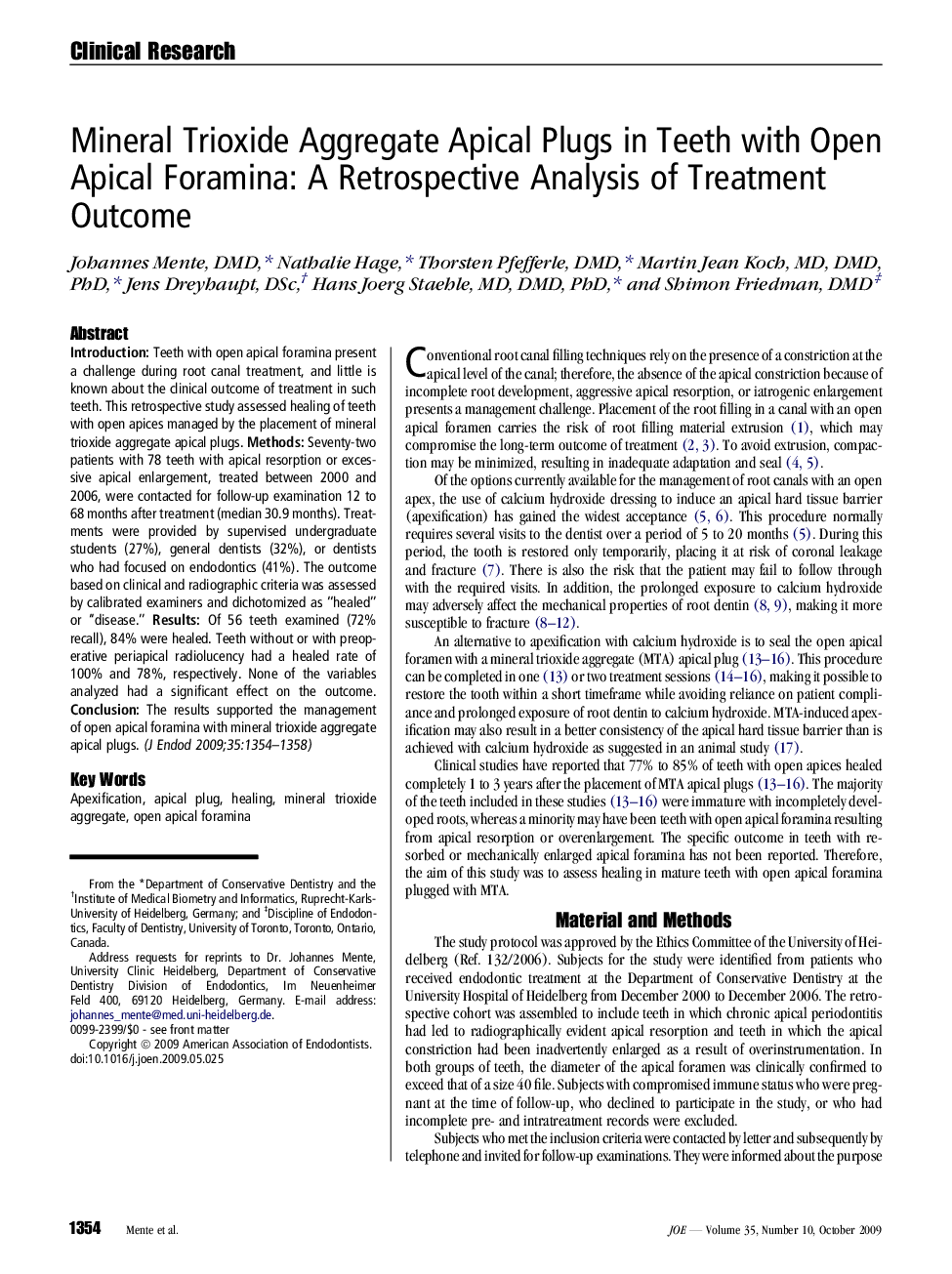 Mineral Trioxide Aggregate Apical Plugs in Teeth with Open Apical Foramina: A Retrospective Analysis of Treatment Outcome