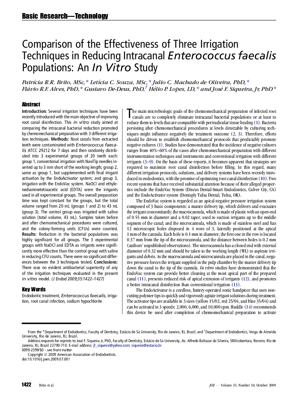 Comparison of the Effectiveness of Three Irrigation Techniques in Reducing Intracanal Enterococcus faecalis Populations: An In Vitro Study