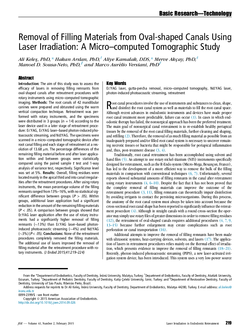 حذف مواد پرکننده از کانال های شکل بیضی با استفاده از تابش لیزر: یک مطالعه میکروسکوپی محاسبات توموگرافی 