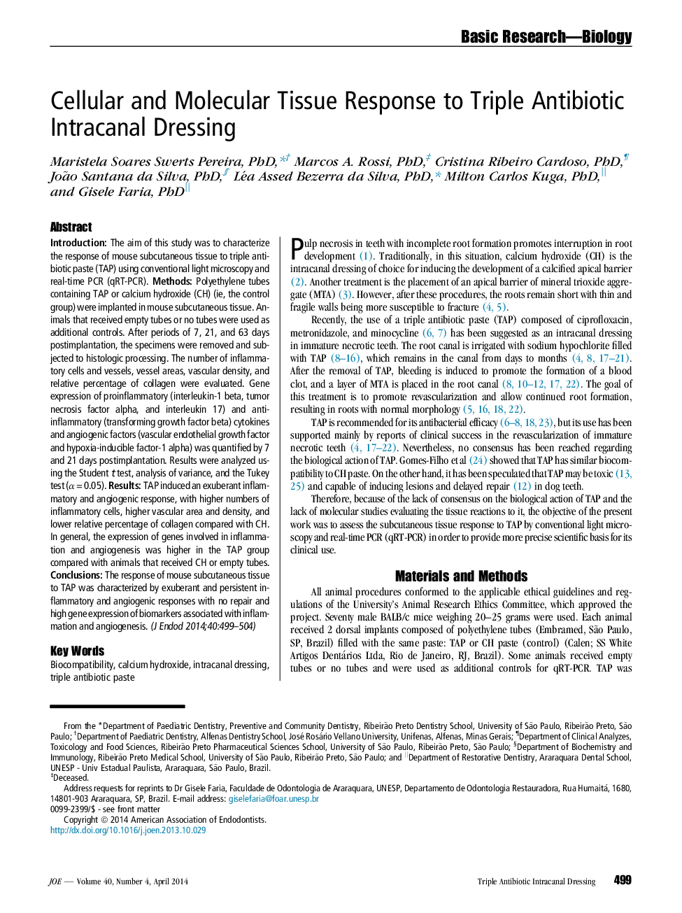 Cellular and Molecular Tissue Response to Triple Antibiotic Intracanal Dressing