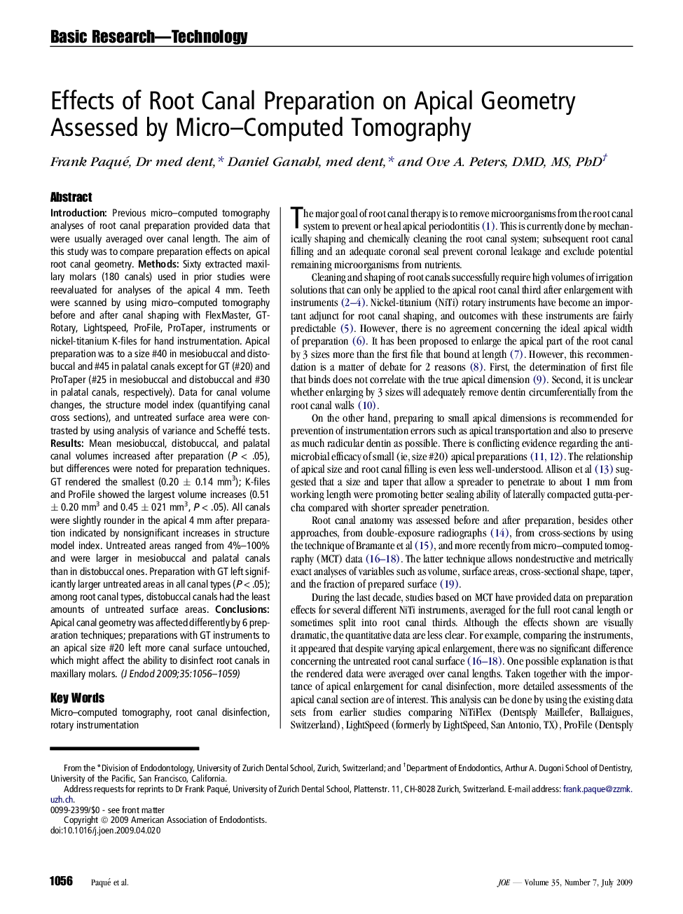 Effects of Root Canal Preparation on Apical Geometry Assessed by Micro–Computed Tomography