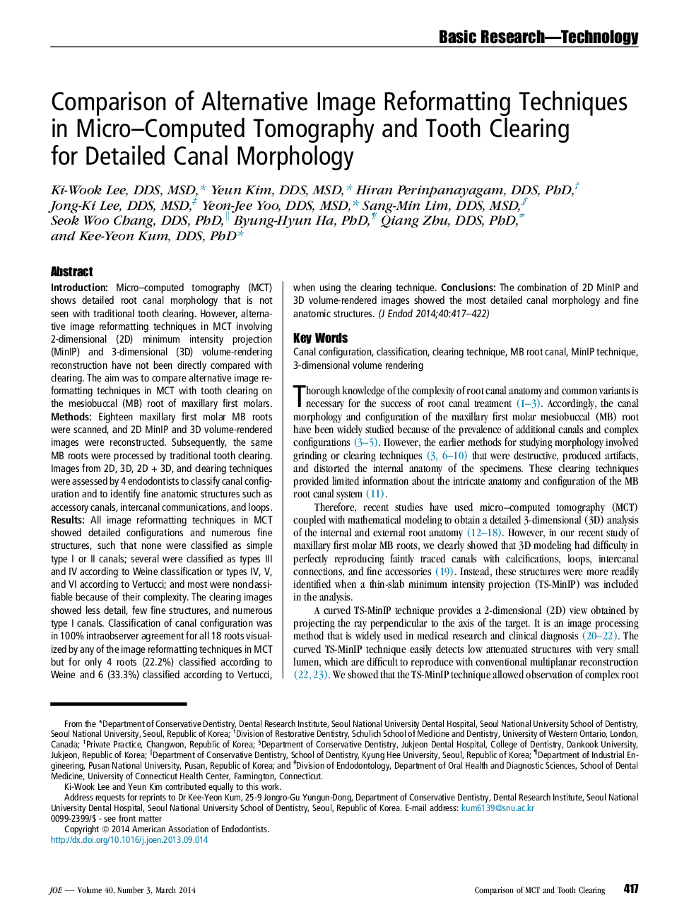 مقایسه تکنیک های پردازش تصویر جایگزین در توموگرافی کامپیوتری میکرو و پاکسازی دندان برای مورفولوژی کانال های دقیق 