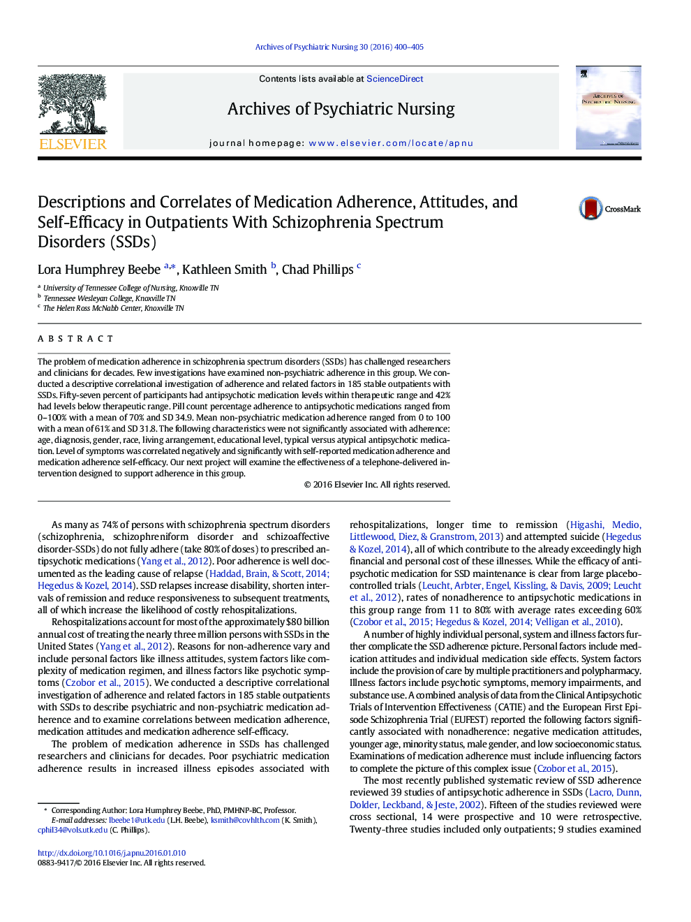 Descriptions and Correlates of Medication Adherence, Attitudes, and Self-Efficacy in Outpatients With Schizophrenia Spectrum Disorders (SSDs)
