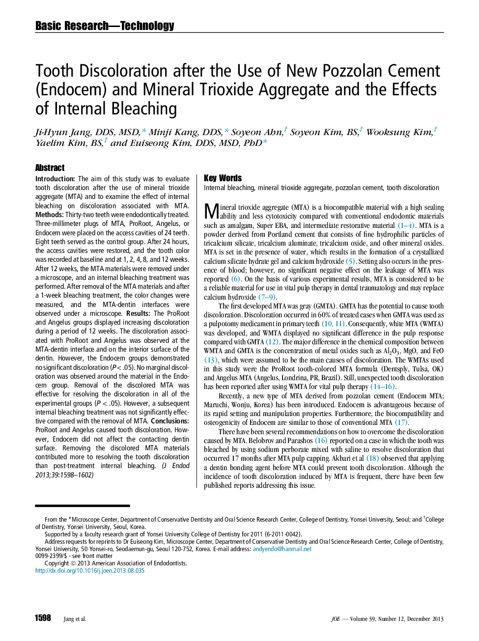 Tooth Discoloration after the Use of New Pozzolan Cement (Endocem) and Mineral Trioxide Aggregate and the Effects of Internal Bleaching