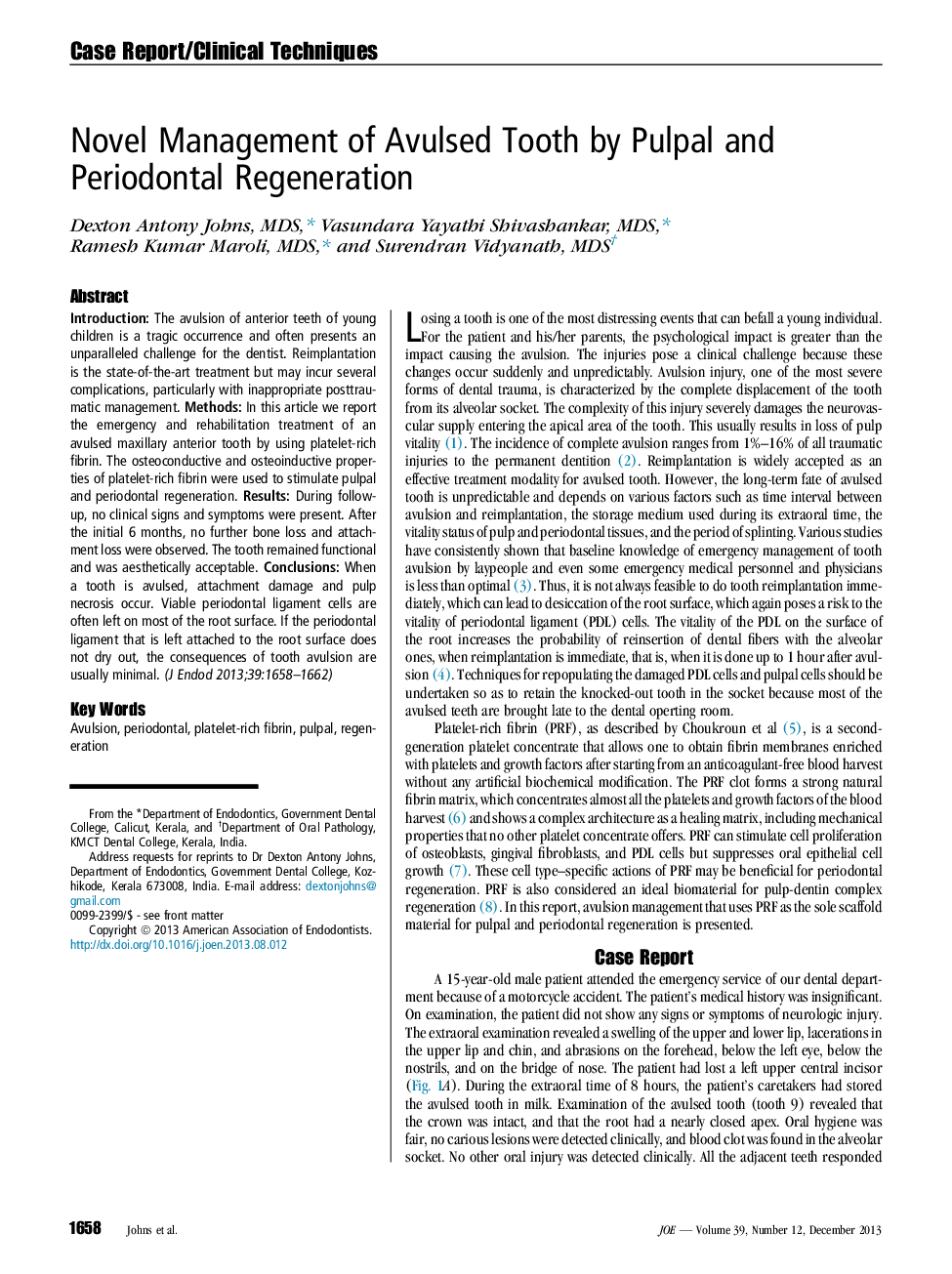 Novel Management of Avulsed Tooth by Pulpal and Periodontal Regeneration