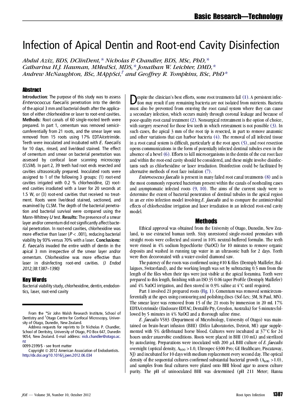 Infection of Apical Dentin and Root-end Cavity Disinfection