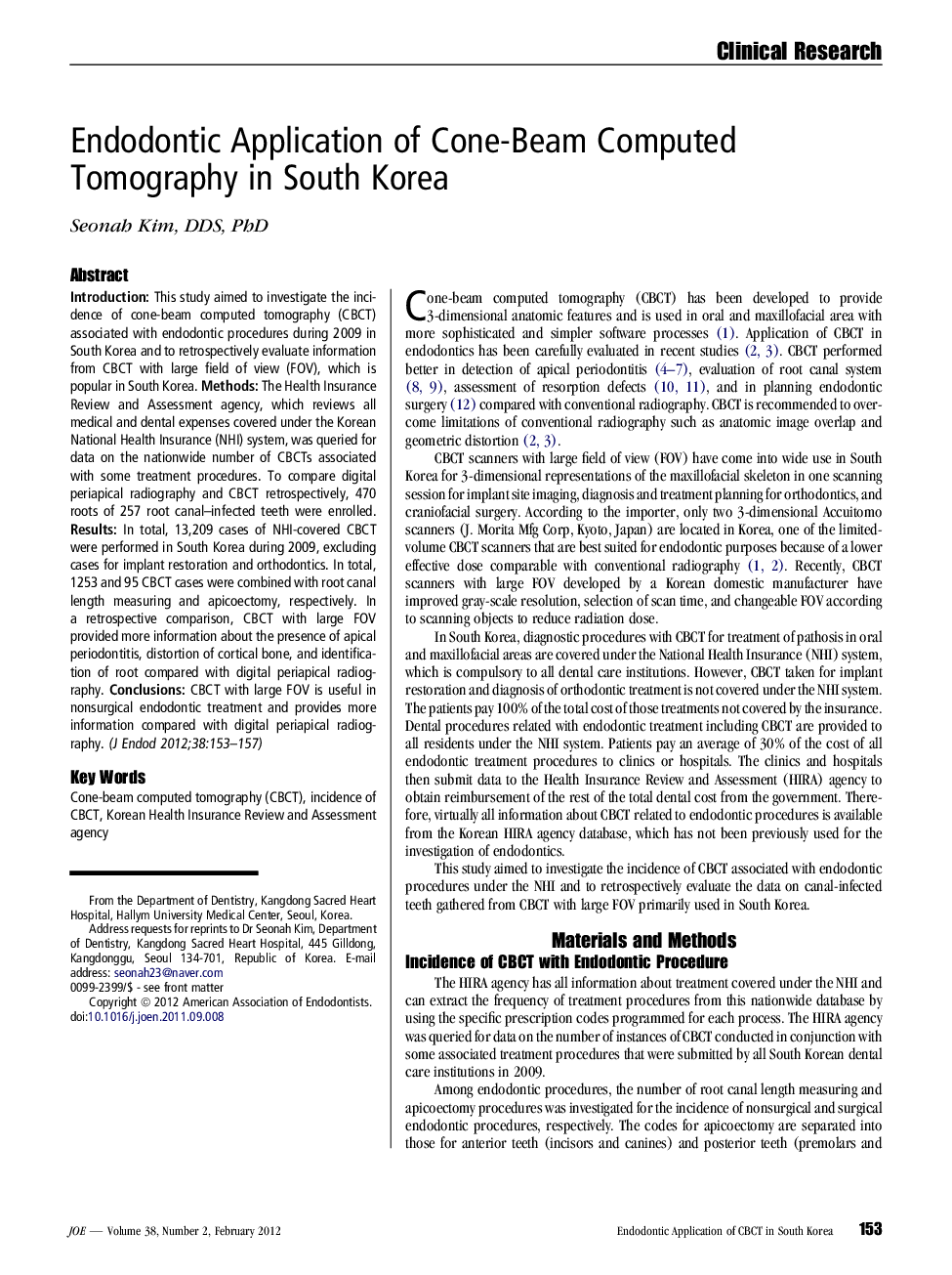 Endodontic Application of Cone-Beam Computed Tomography in South Korea