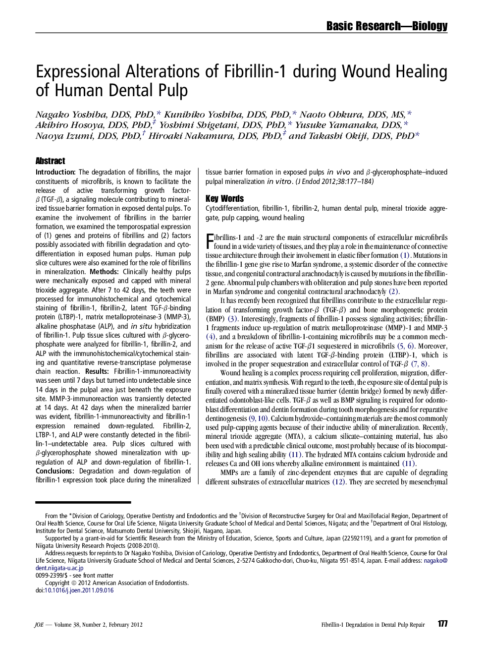 Expressional Alterations of Fibrillin-1 during Wound Healing of Human Dental Pulp 