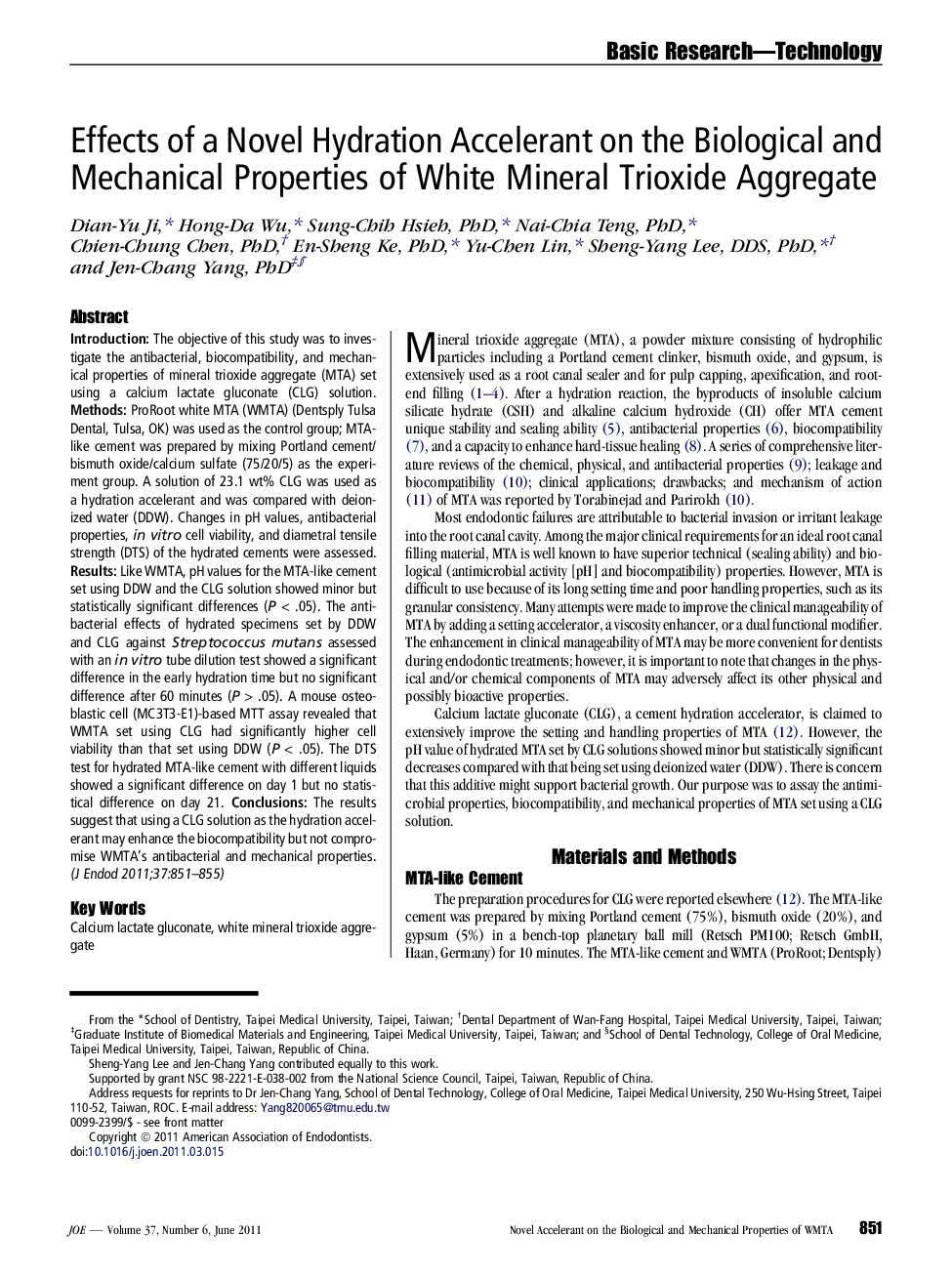 Effects of a Novel Hydration Accelerant on the Biological and Mechanical Properties of White Mineral Trioxide Aggregate 