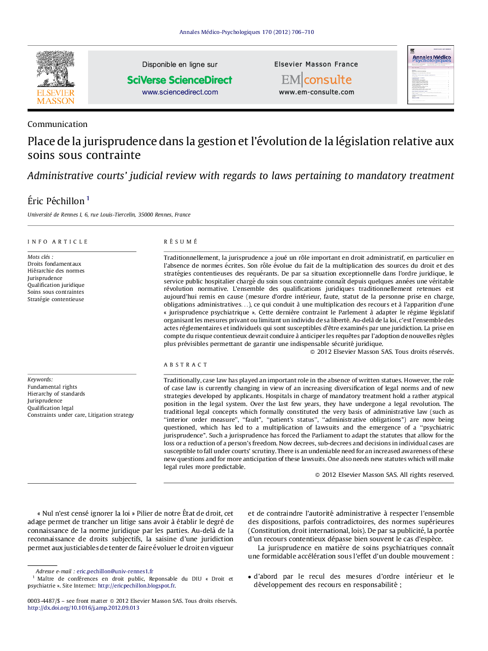 Place de la jurisprudence dans la gestion et l’évolution de la législation relative aux soins sous contrainte