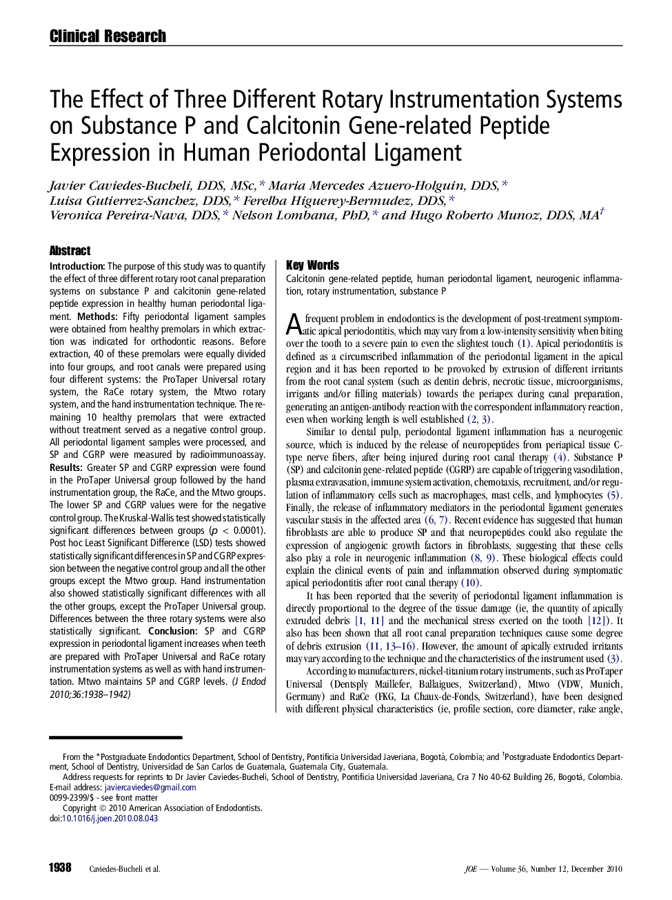 The Effect of Three Different Rotary Instrumentation Systems on Substance P and Calcitonin Gene-related Peptide Expression in Human Periodontal Ligament