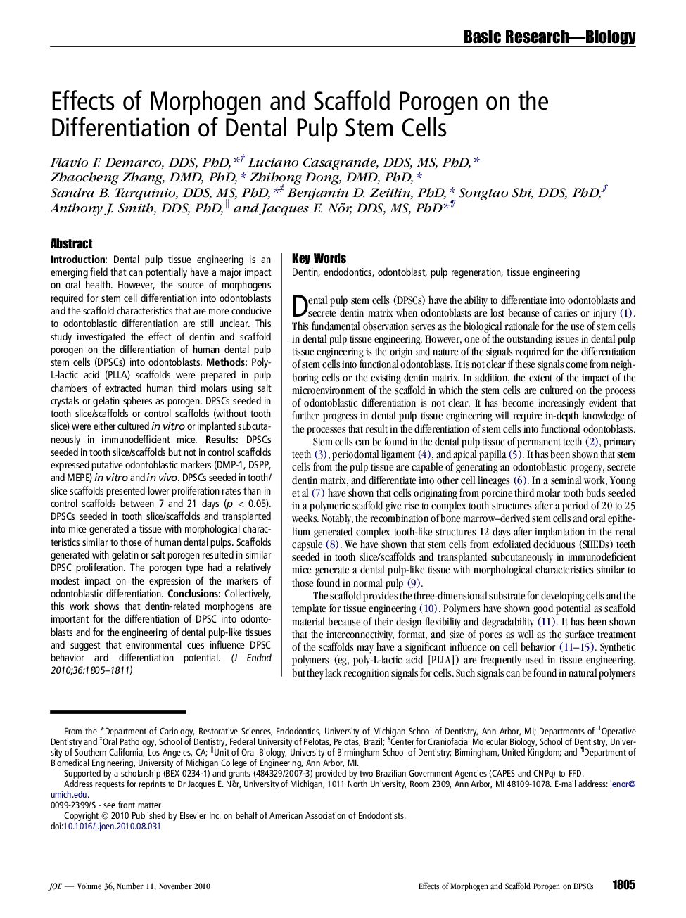 Effects of Morphogen and Scaffold Porogen on the Differentiation of Dental Pulp Stem Cells 