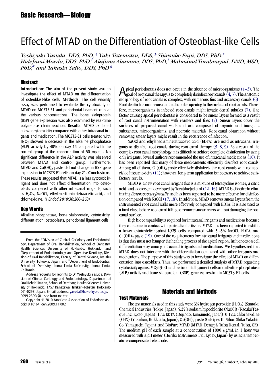 Effect of MTAD on the Differentiation of Osteoblast-like Cells