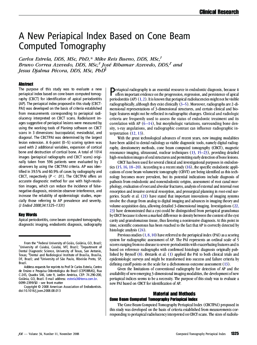 A New Periapical Index Based on Cone Beam Computed Tomography