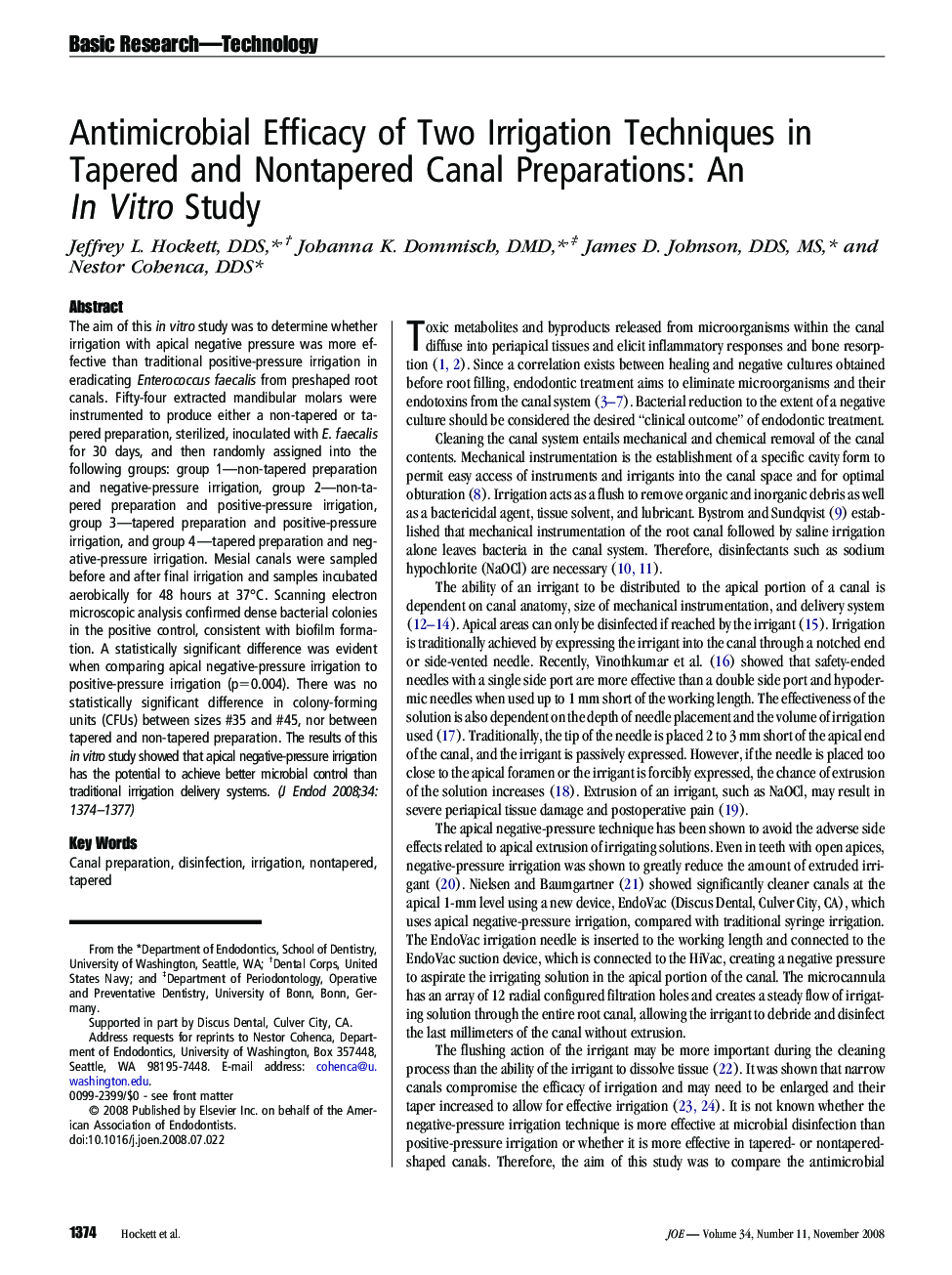 Antimicrobial Efficacy of Two Irrigation Techniques in Tapered and Nontapered Canal Preparations: An In Vitro Study 