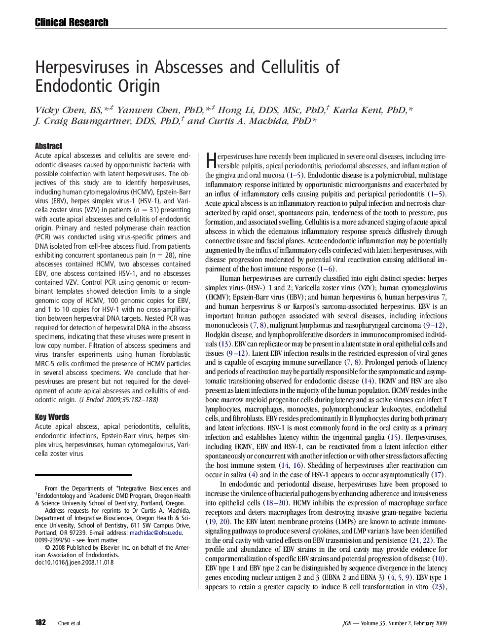 Herpesviruses in Abscesses and Cellulitis of Endodontic Origin