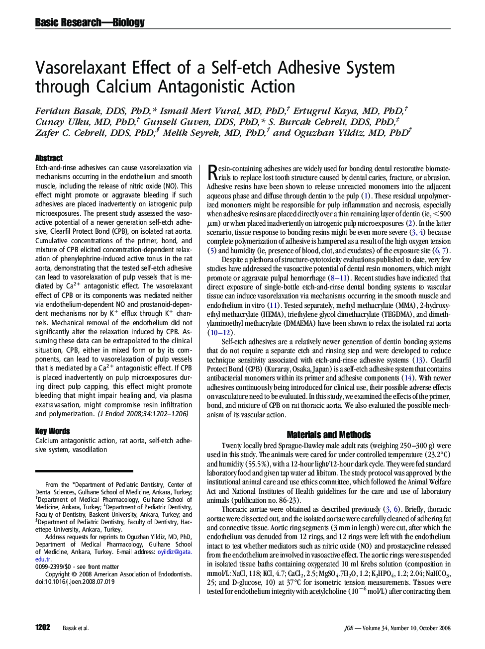 Vasorelaxant Effect of a Self-etch Adhesive System through Calcium Antagonistic Action