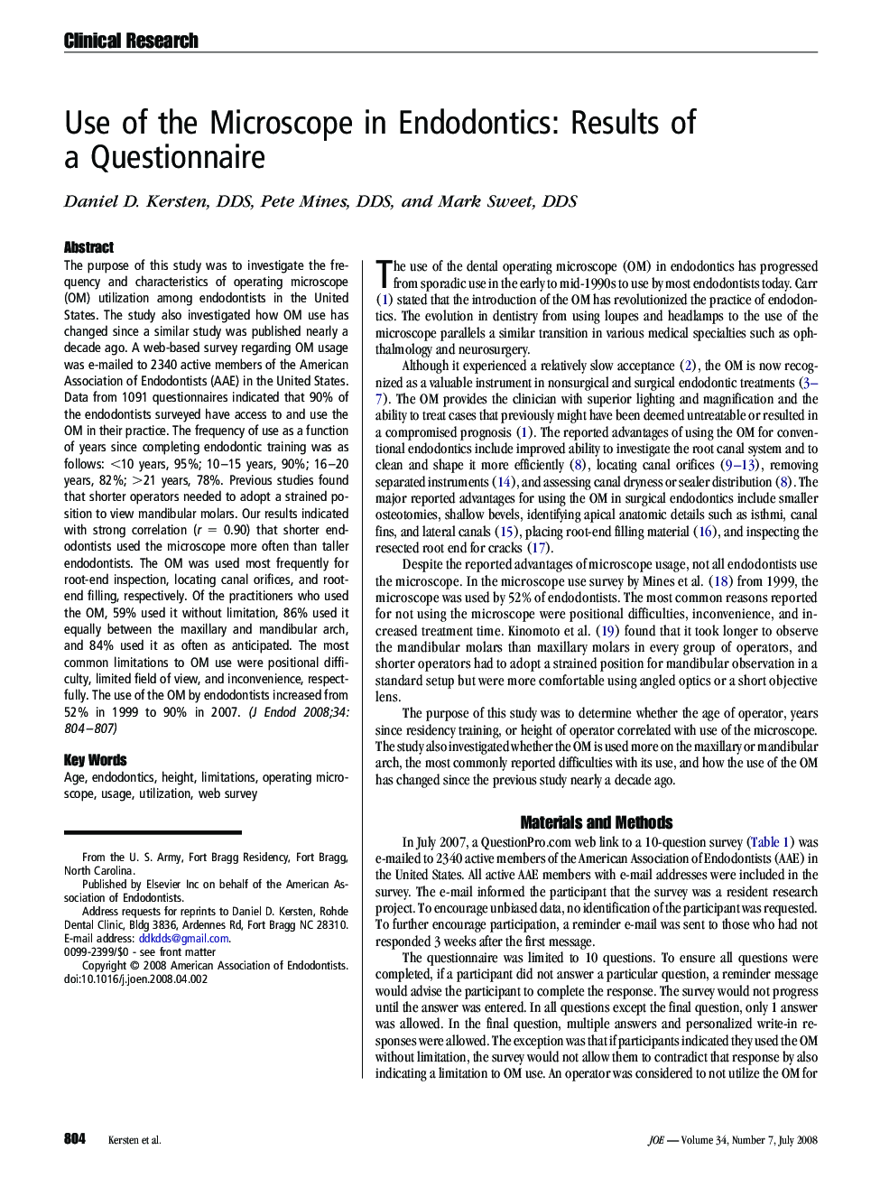 Use of the Microscope in Endodontics: Results of a Questionnaire 