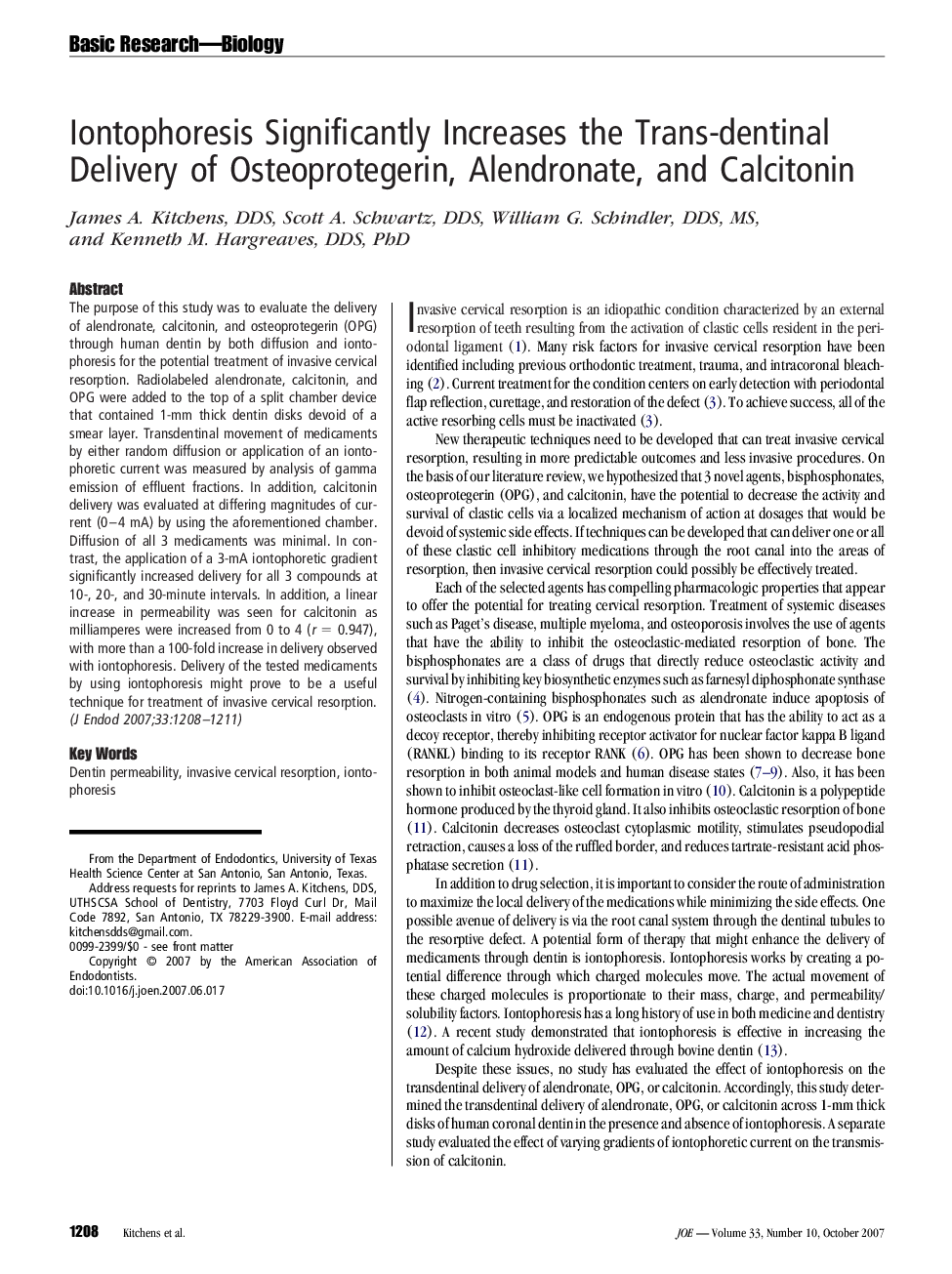 Iontophoresis Significantly Increases the Trans-dentinal Delivery of Osteoprotegerin, Alendronate, and Calcitonin