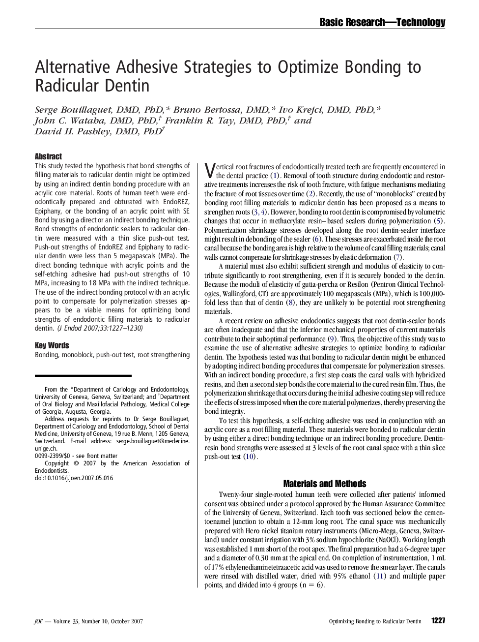 Alternative Adhesive Strategies to Optimize Bonding to Radicular Dentin