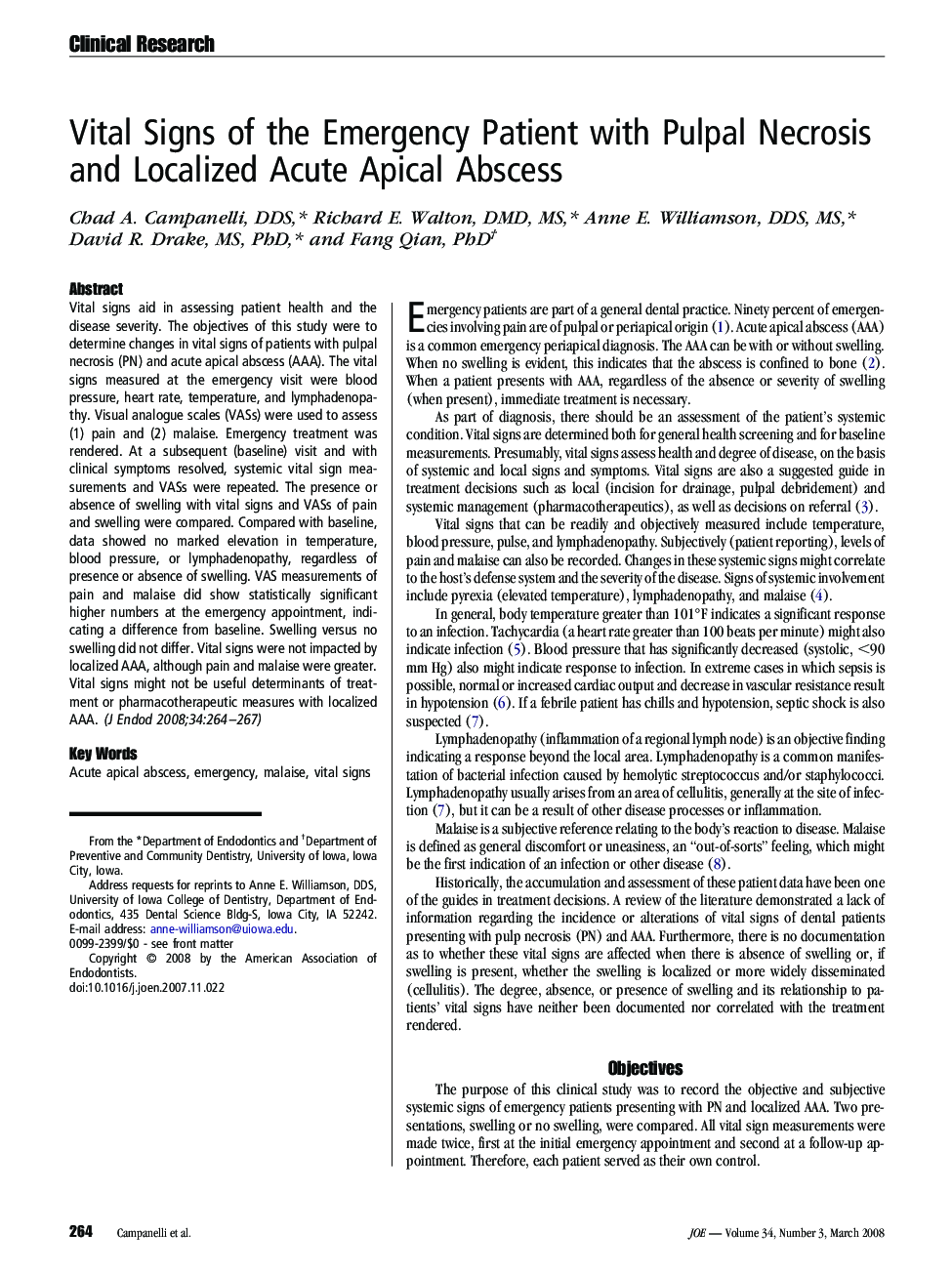 Vital Signs of the Emergency Patient with Pulpal Necrosis and Localized Acute Apical Abscess