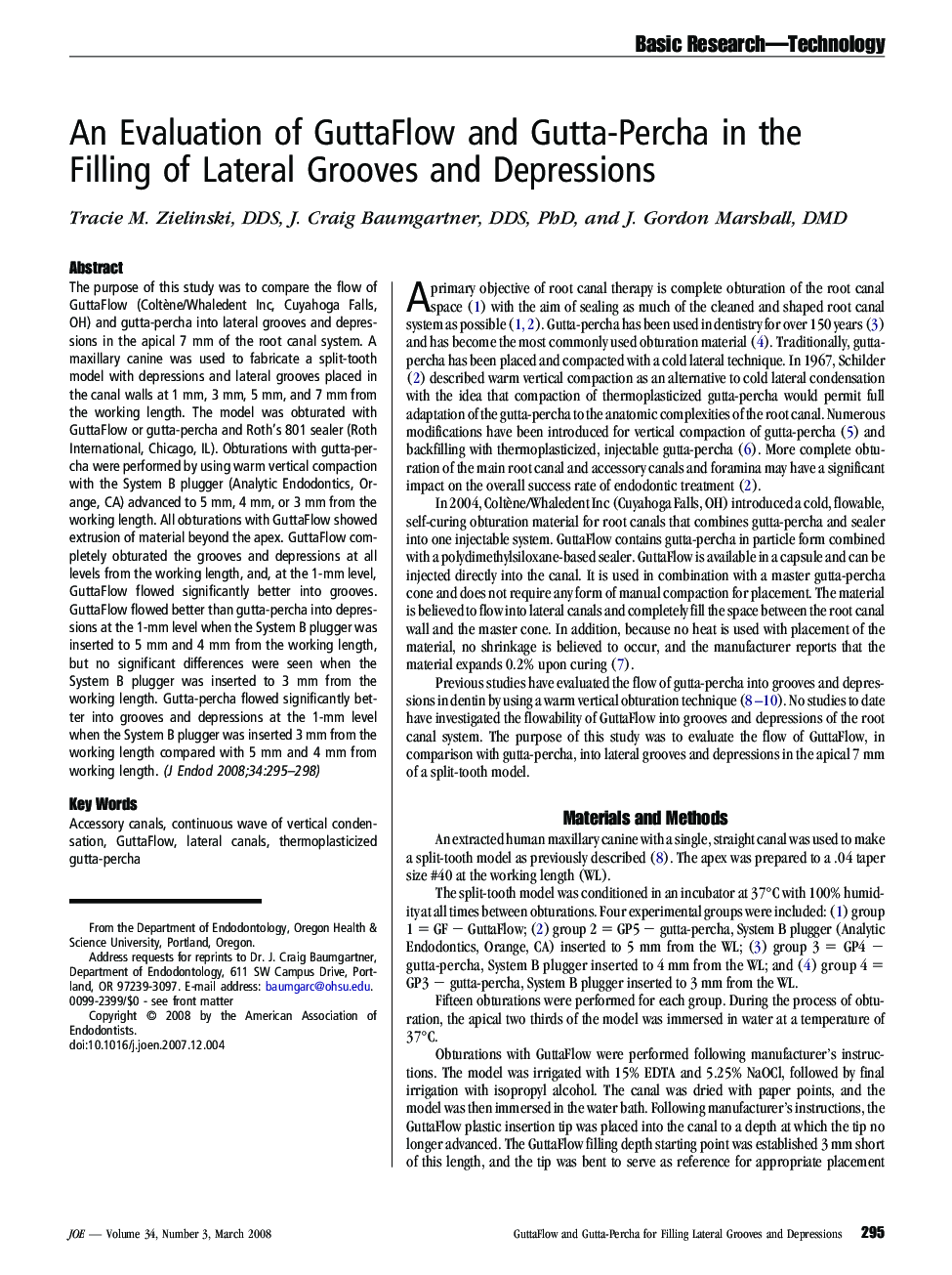 An Evaluation of GuttaFlow and Gutta-Percha in the Filling of Lateral Grooves and Depressions