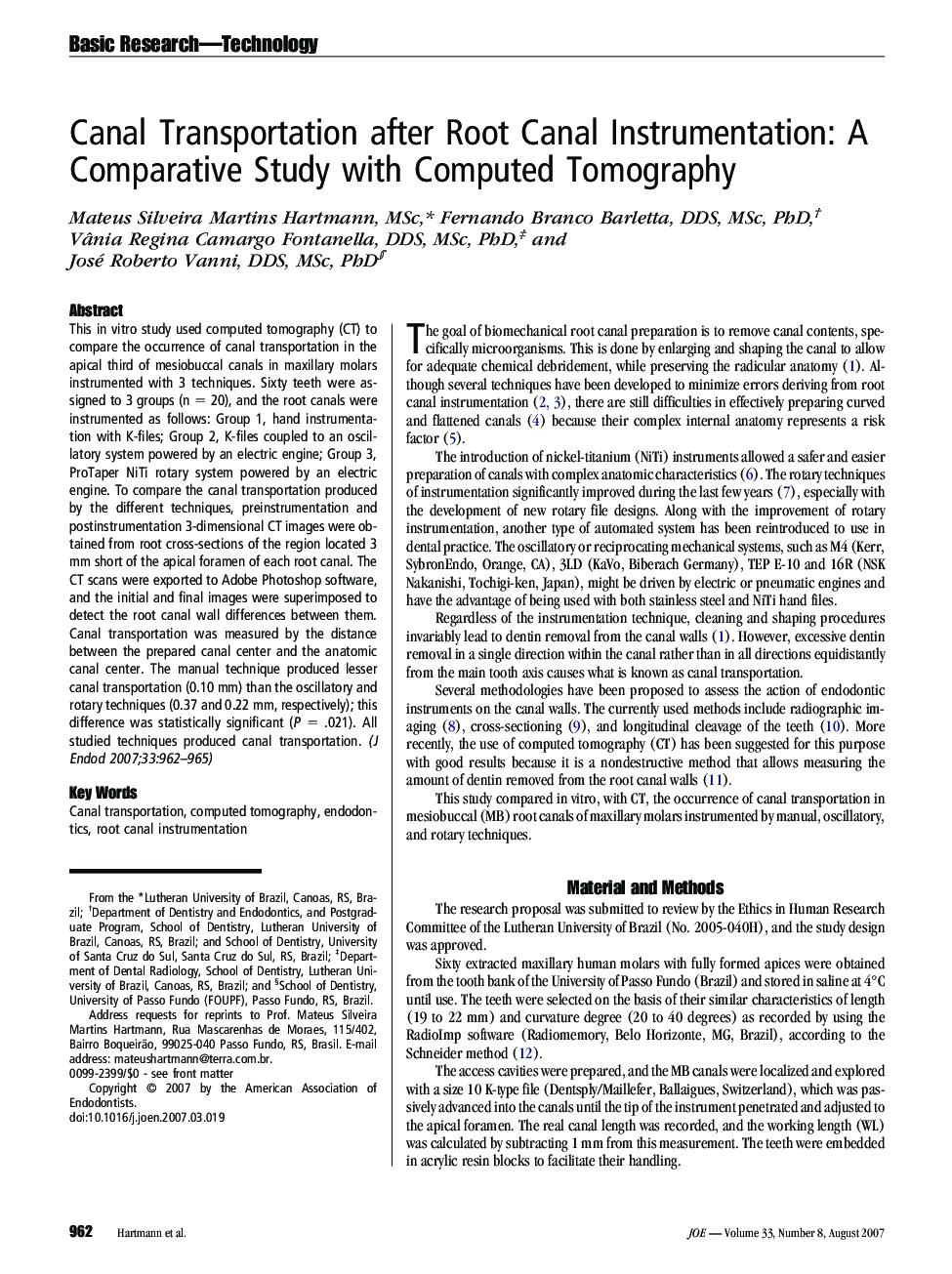 Canal Transportation after Root Canal Instrumentation: A Comparative Study with Computed Tomography