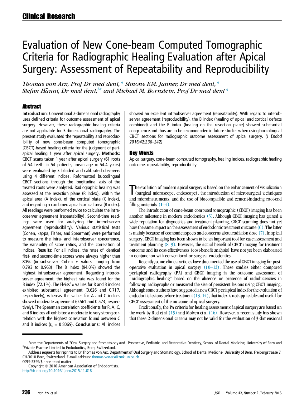 ارزیابی معیارهای توموگرافی محاسبه شده با تراکم کمان برای ارزیابی بهبود شیمیدرمانی بعد از عمل جراحی آپیکال: ارزیابی تکرارپذیری و بازتوزیع پذیری 