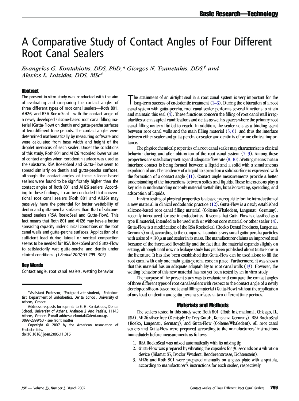 A Comparative Study of Contact Angles of Four Different Root Canal Sealers