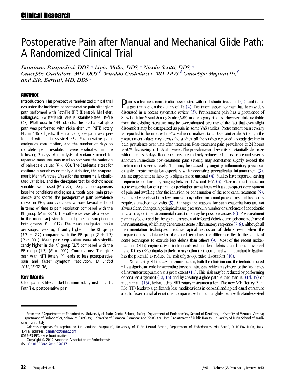 Postoperative Pain after Manual and Mechanical Glide Path: A Randomized Clinical Trial