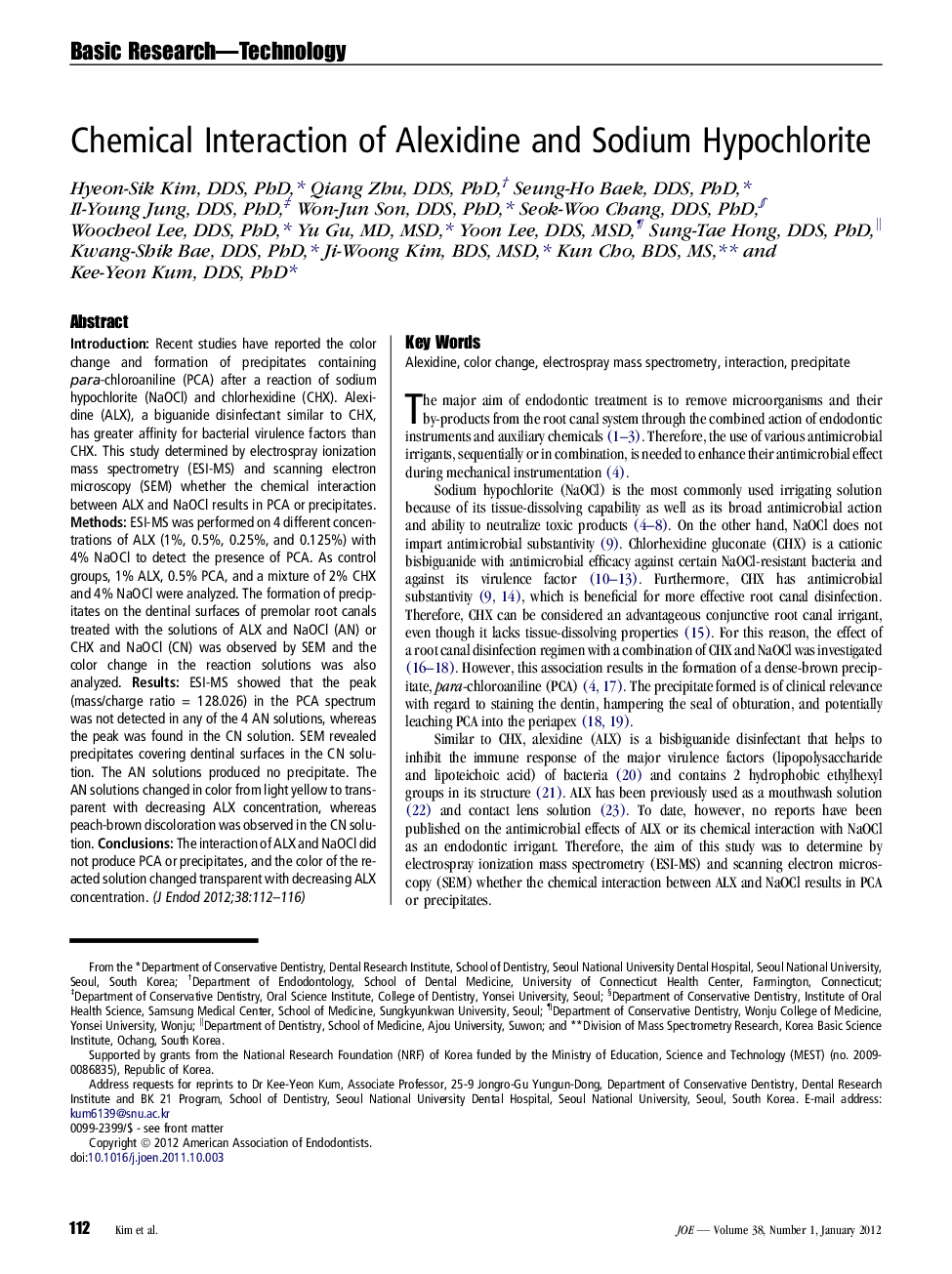 Chemical Interaction of Alexidine and Sodium Hypochlorite 