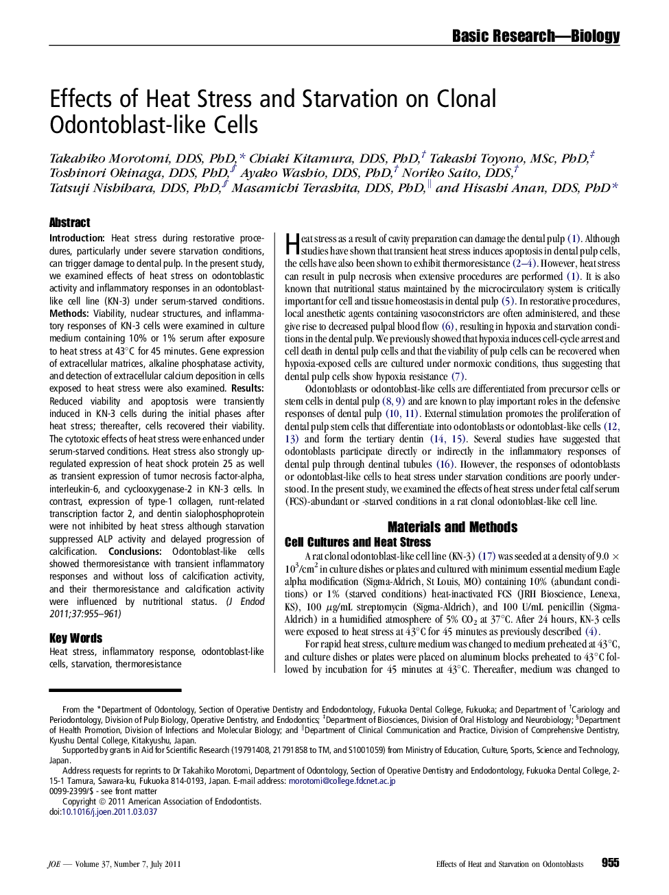 Effects of Heat Stress and Starvation on Clonal Odontoblast-like Cells 