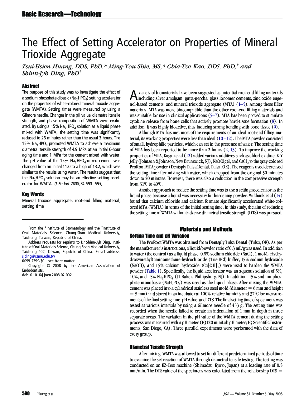 The Effect of Setting Accelerator on Properties of Mineral Trioxide Aggregate