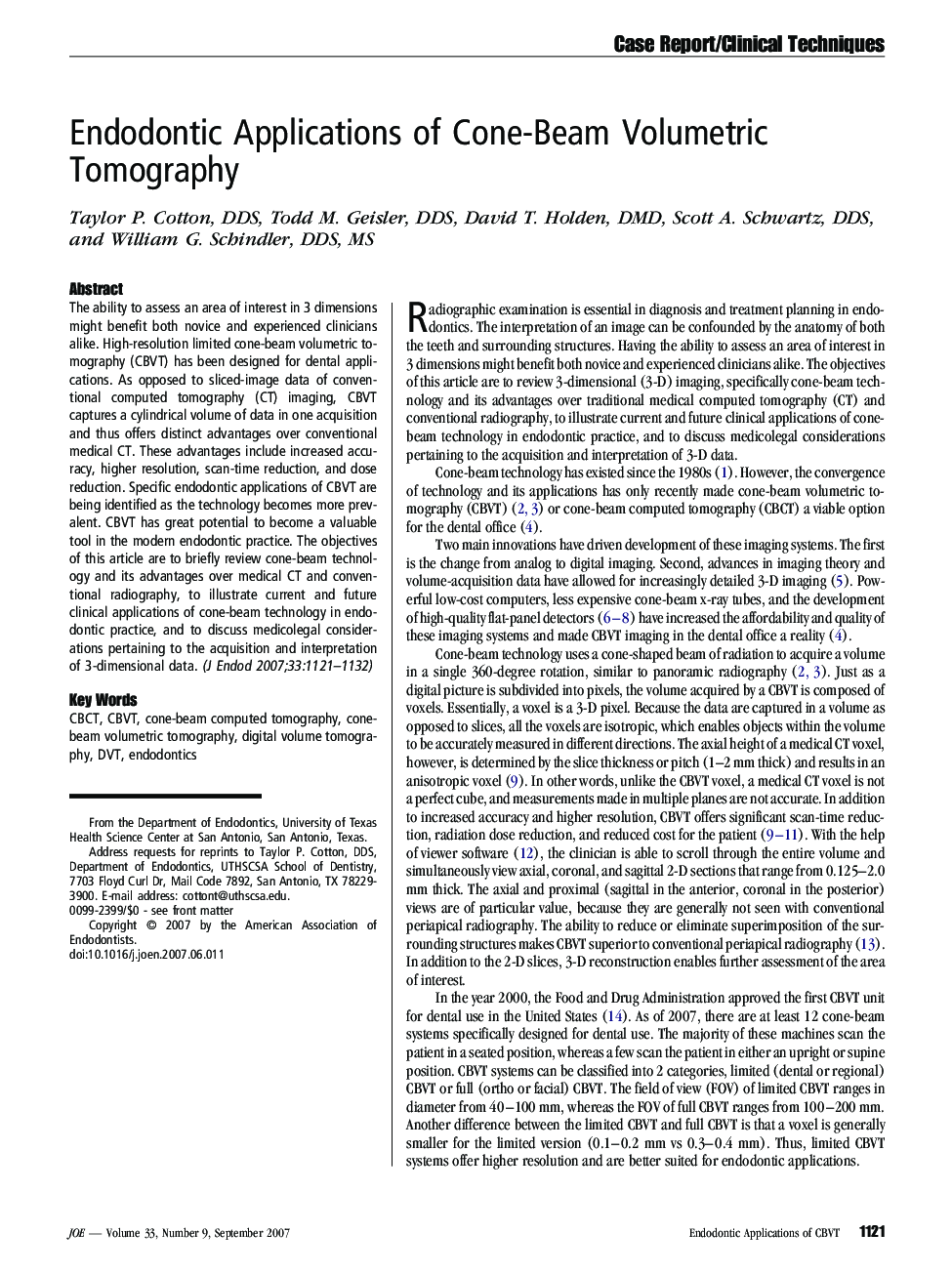 Endodontic Applications of Cone-Beam Volumetric Tomography