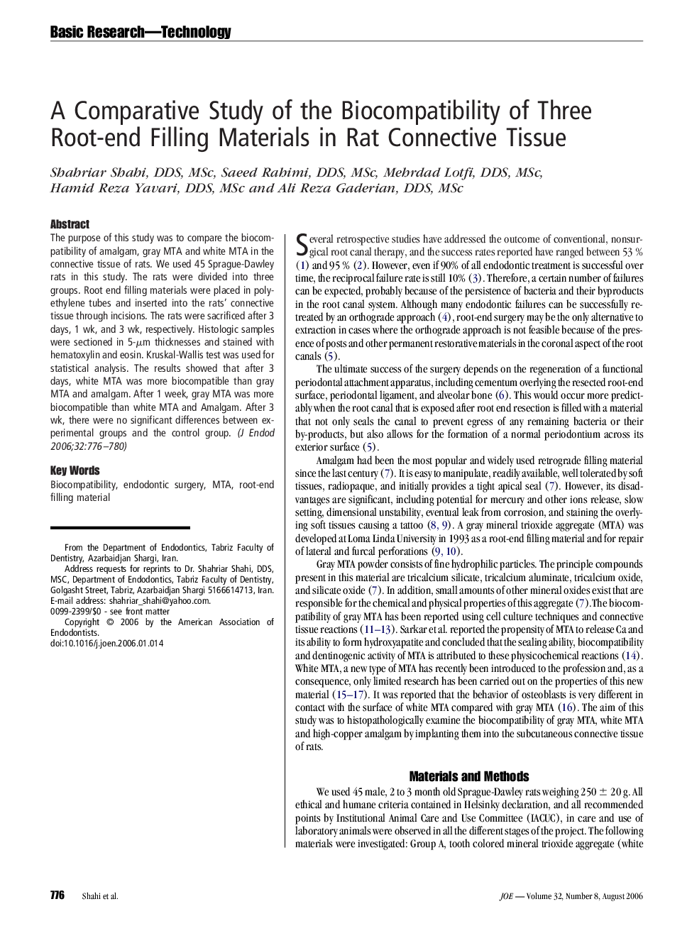 A Comparative Study of the Biocompatibility of Three Root-end Filling Materials in Rat Connective Tissue