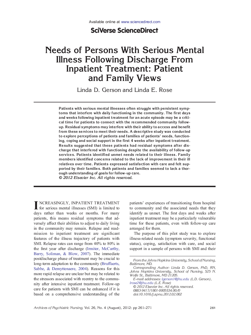 Needs of Persons With Serious Mental Illness Following Discharge From Inpatient Treatment: Patient and Family Views