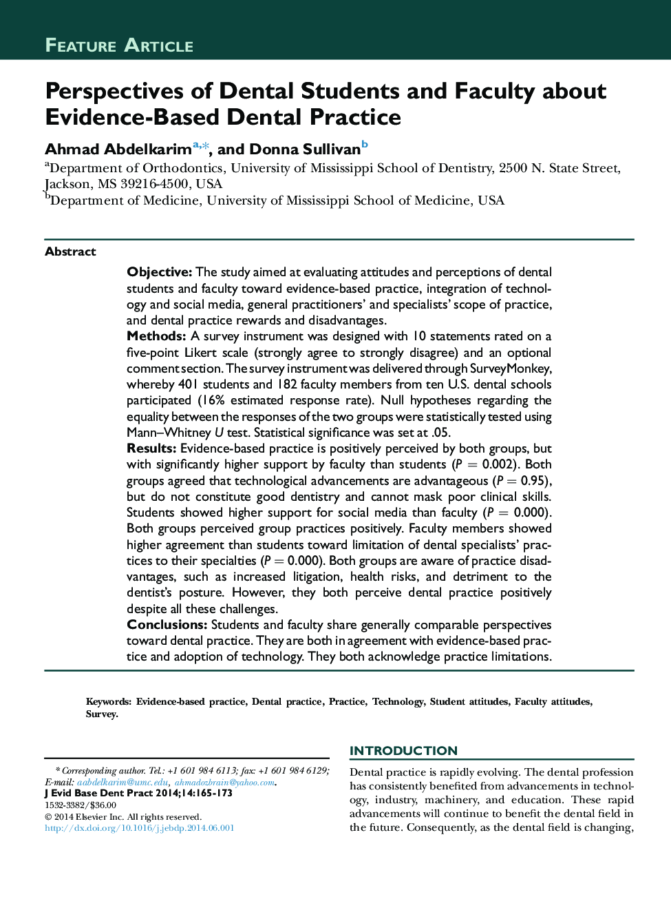 Perspectives of Dental Students and Faculty about Evidence-Based Dental Practice