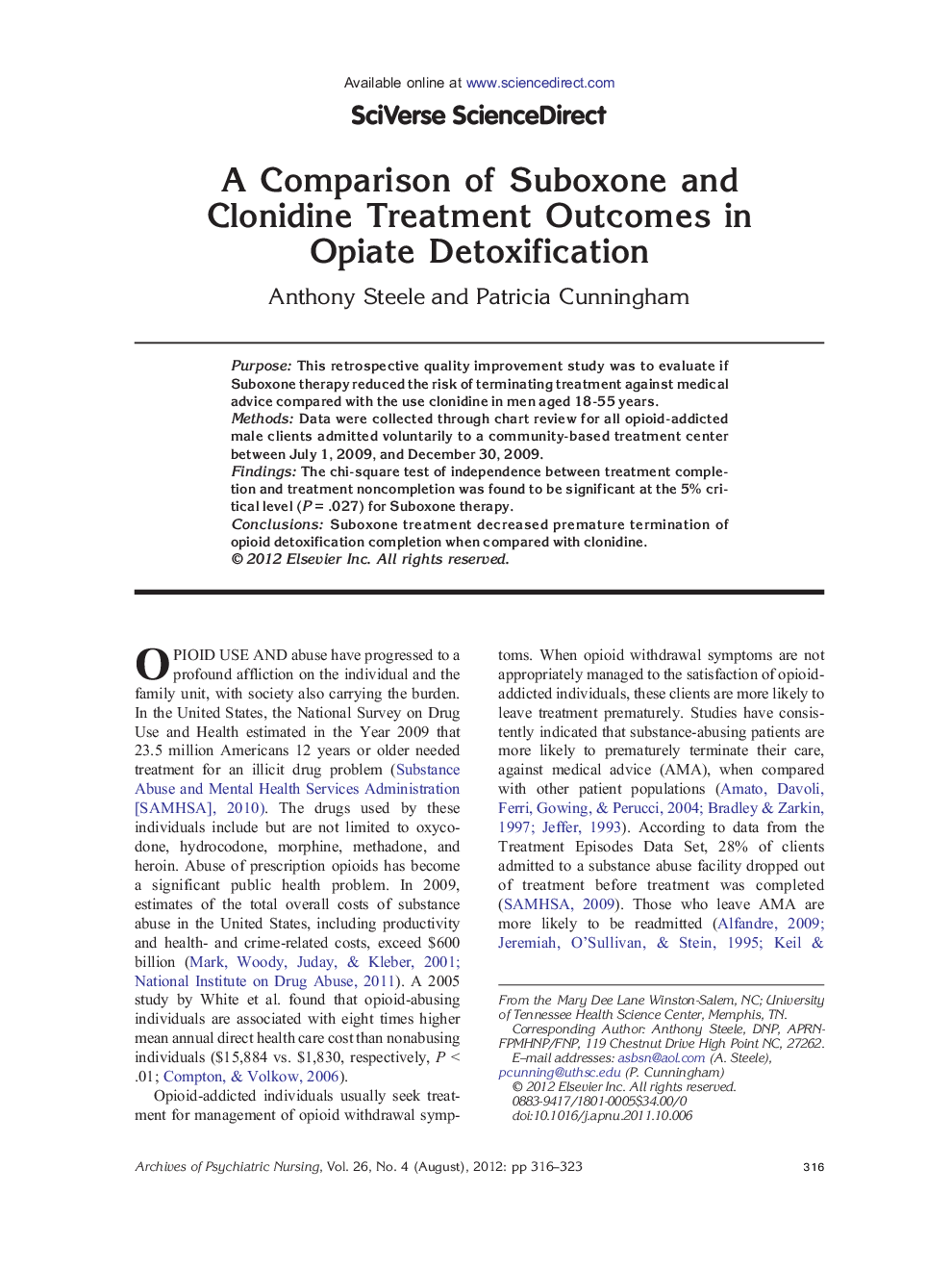A Comparison of Suboxone and Clonidine Treatment Outcomes in Opiate Detoxification