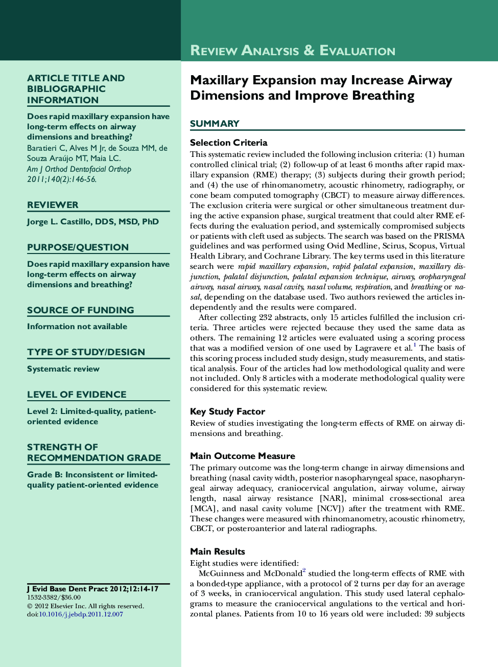 Maxillary Expansion may Increase Airway Dimensions and Improve Breathing