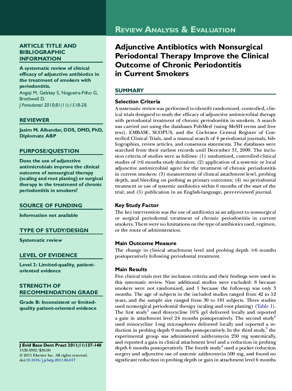 Adjunctive Antibiotics with Nonsurgical Periodontal Therapy Improve the Clinical Outcome of Chronic Periodontitis in Current Smokers