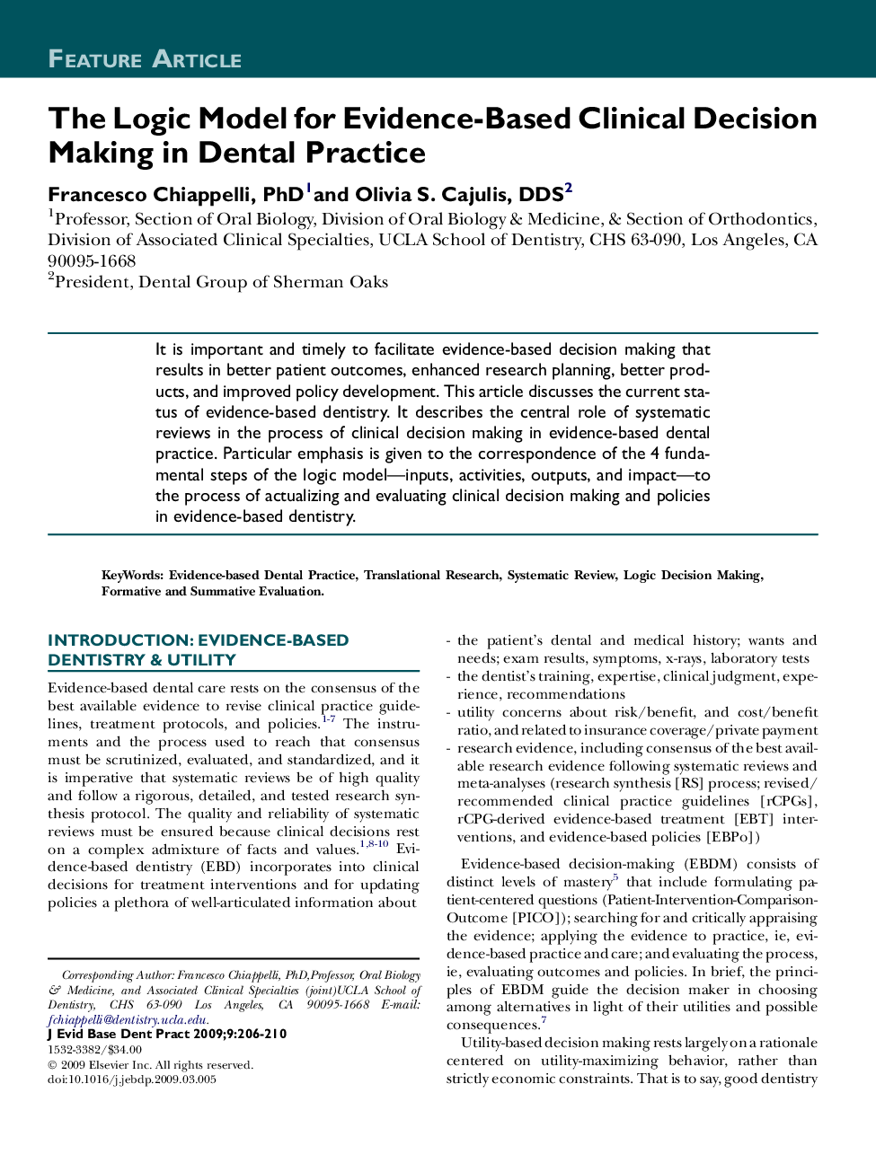 The Logic Model for Evidence-Based Clinical Decision Making in Dental Practice