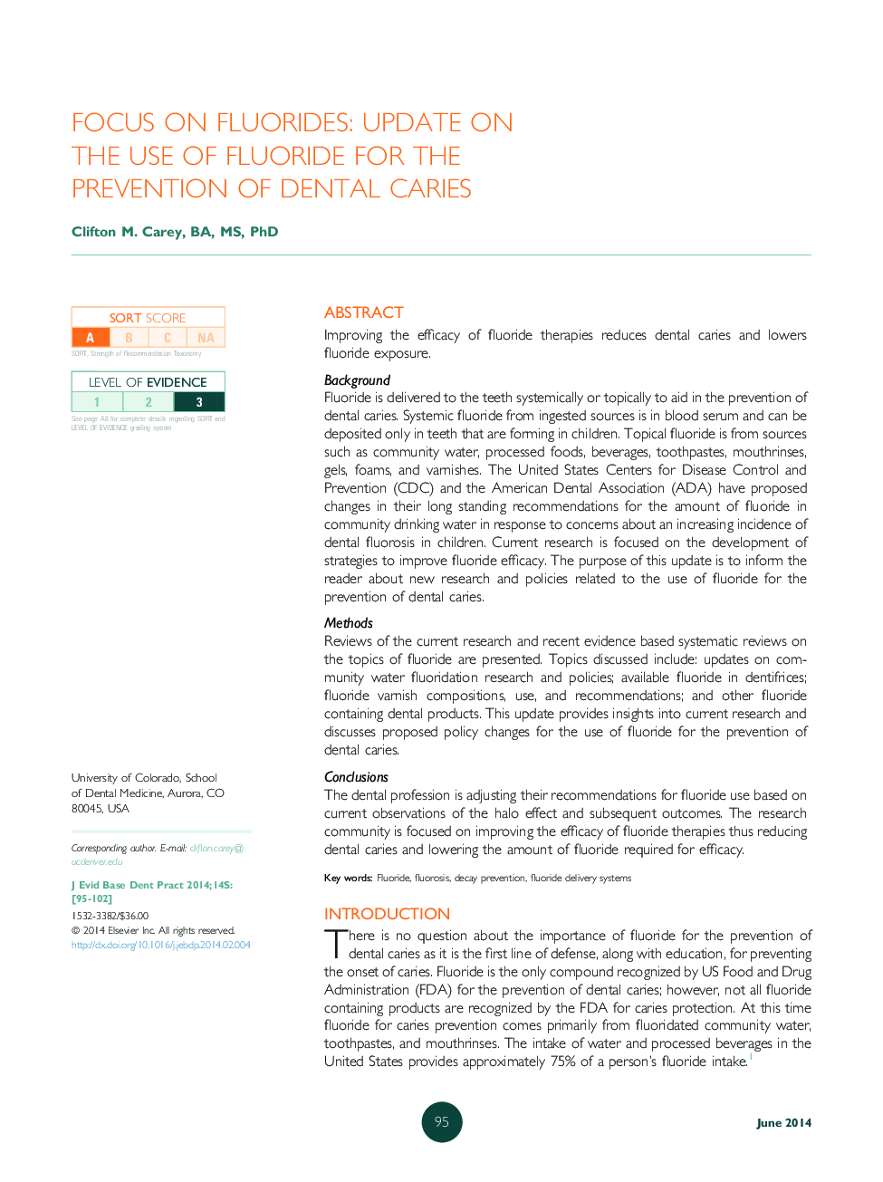 Focus on Fluorides: Update on the Use of Fluoride for the Prevention of Dental Caries