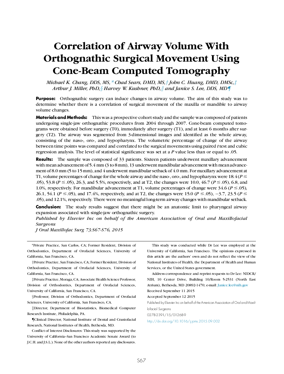 Correlation of Airway Volume With Orthognathic Surgical Movement Using Cone-Beam Computed Tomography 