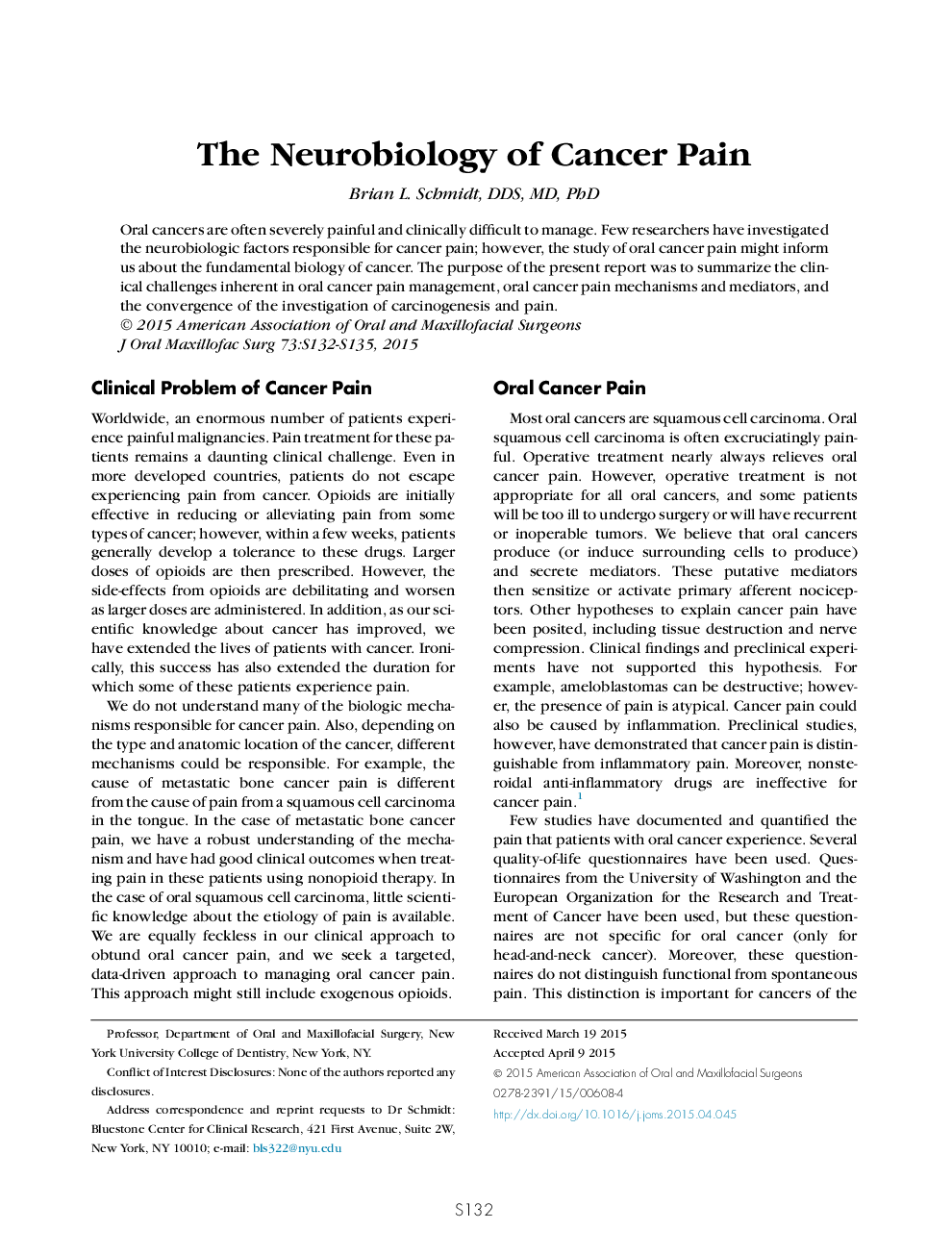 The Neurobiology of Cancer Pain 