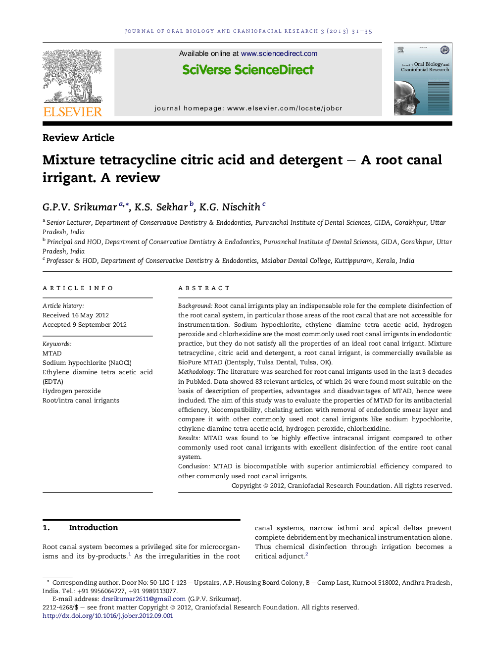 Mixture tetracycline citric acid and detergent – A root canal irrigant. A review