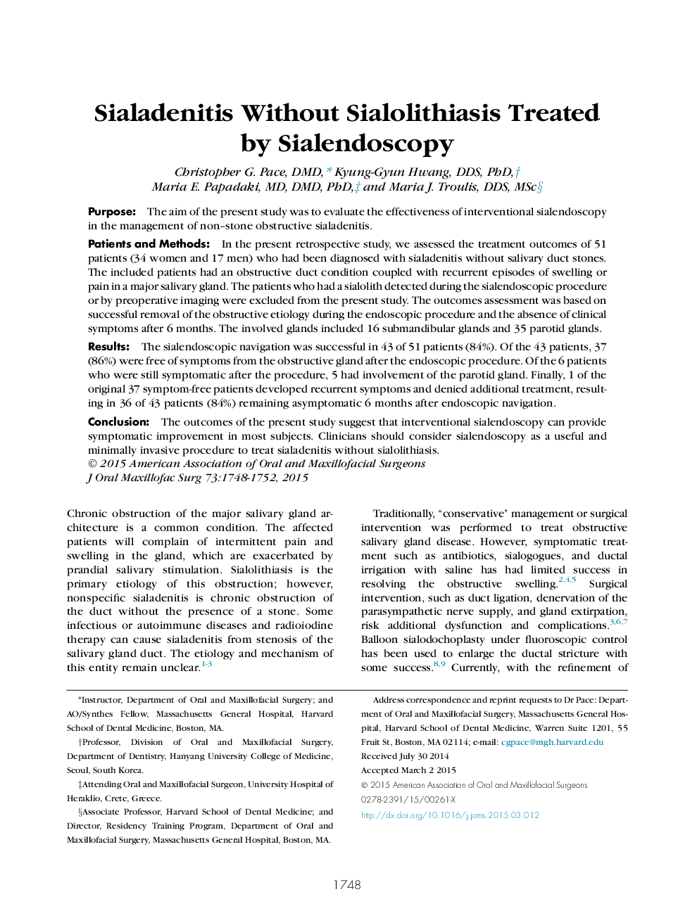 Sialadenitis Without Sialolithiasis Treated by Sialendoscopy